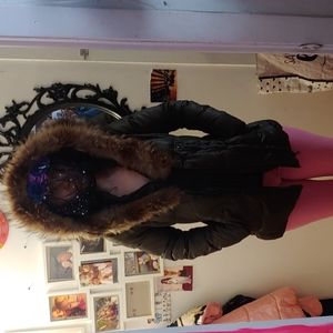 Down coat Green Real Fur Hood S euc